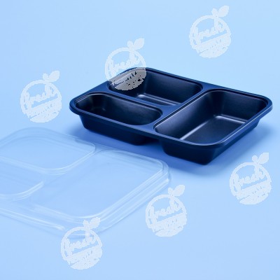 กล่องอาหาร PP ดำ 3 ช่อง + ฝา PET (50 PCS/PACK)