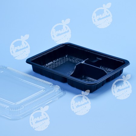 กล่องอาหาร 3 ช่อง PP สีดำ(S-403) + ฝา PET (25 PCS/PACK)