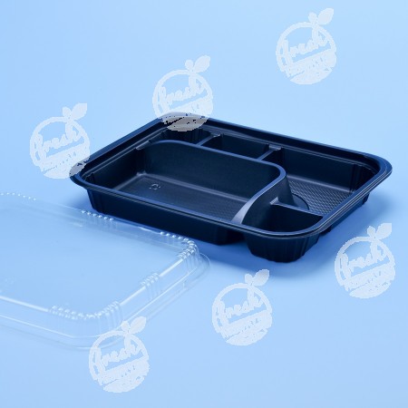 กล่องอาหาร PP ดำ 5 ช่อง #8305 + ฝา OPS (50 PCS/PACK)