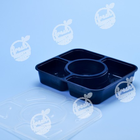 กล่องอาหาร PP ดำ 4 ช่อง 1000 ml + ฝา (40 PCS/PACK)