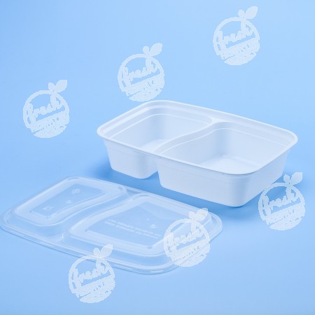 กล่องอาหาร PP ขาว 2 ช่อง 1000 ml + ฝา (50 PCS/PACK)