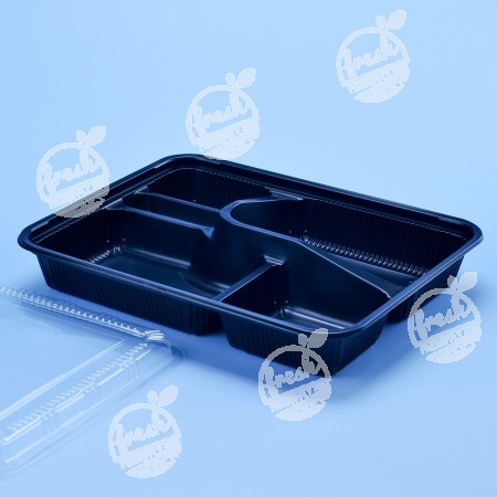 กล่องอาหาร PP ดำ 5 ช่อง (EX) + ฝา PET (25 PCS/PACK)