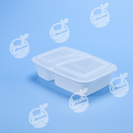 กล่องอาหาร PP ขาว 2 ช่อง 1000 ml + ฝา (50 PCS/PACK)
