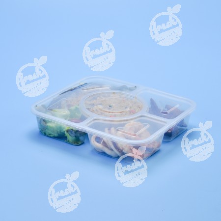 กล่องอาหาร PP ใส 4 ช่อง 1000 ml + ฝา (40 PCS/PACK)